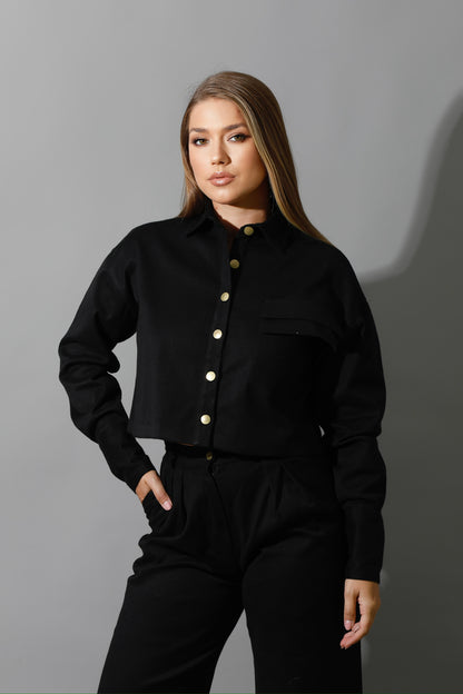 Co-ord Cropped Shirt - Black
