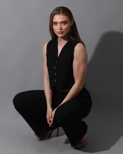 Cropped Vest Set - Black
