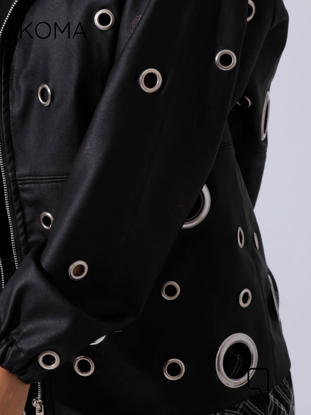Cailyn Leather eyelet Jacket - Black