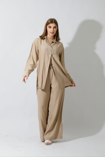 Co-Ord Long Sleeves Shirt - Beige