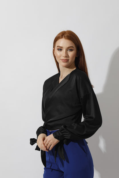 Wrap Tie Blouse - Black