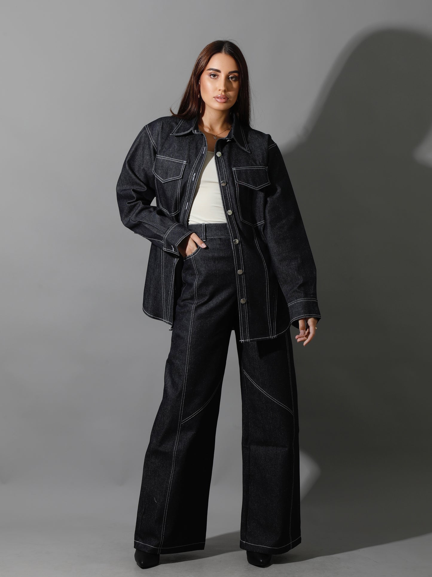 Co-Ord Jeans Cutout Pants - Navy Blue