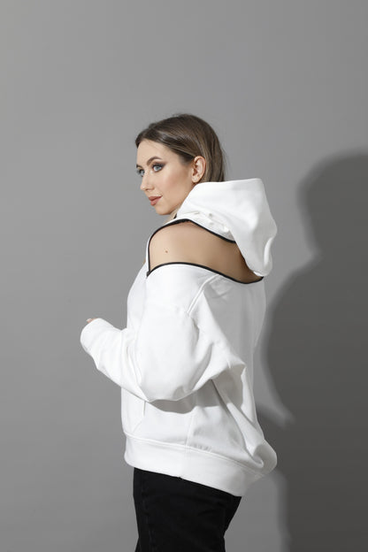 Zipped Oversized Hoodie - White