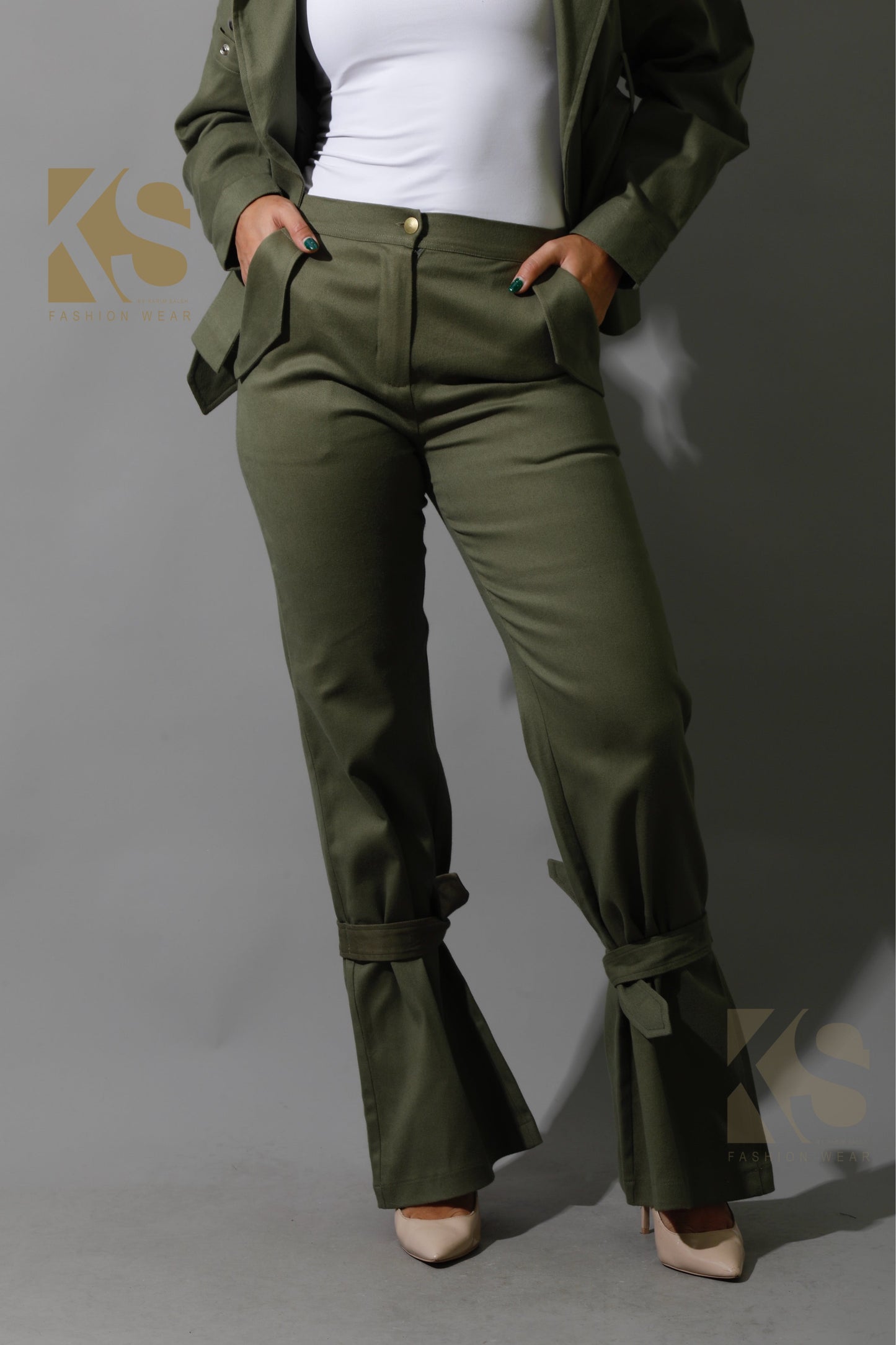 Co-Ord Detached Sleeves Jacket - Olive