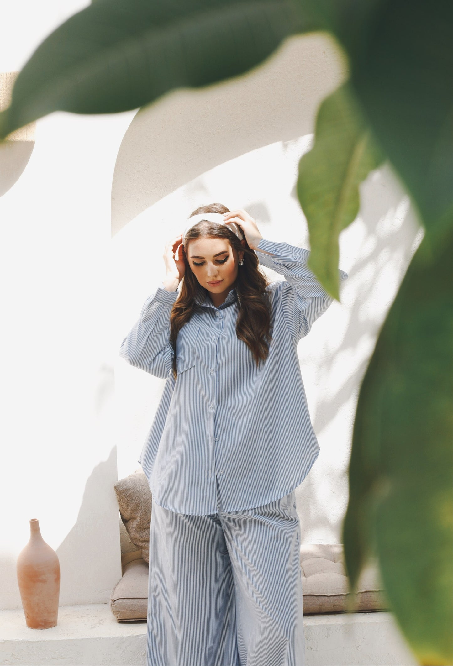 Wide Leg trousers Striped - Striped Blue