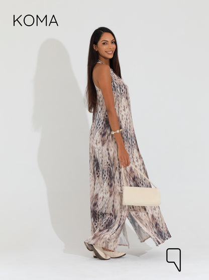 Paulina V Neck Maxi Dress - Multicolored Olive