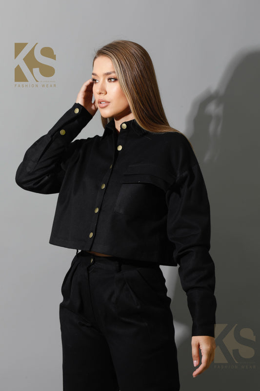 Co-ord Cropped Shirt - Black