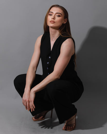 Cropped Vest Set - Black