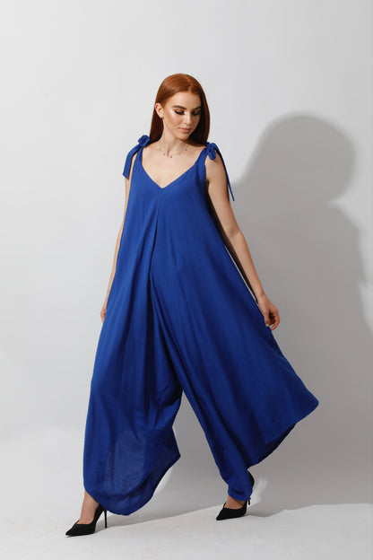 Tied Up Lose Jumpsuit - Electric Blue