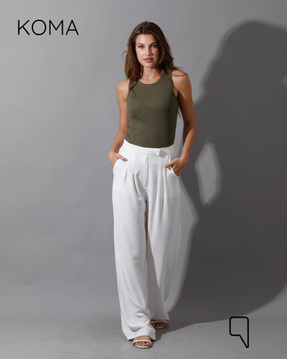 High Waist Straight Leg Trousers - White