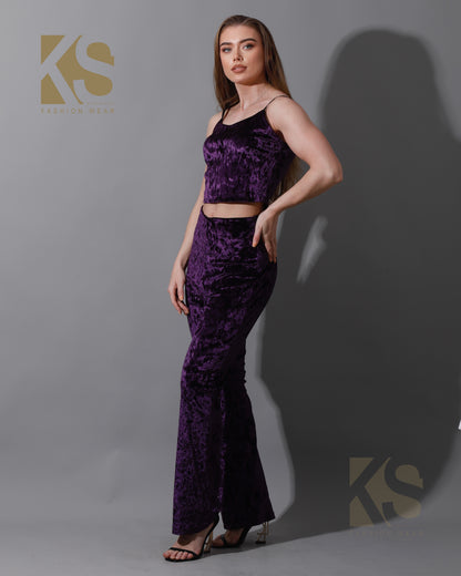 Velvet Bootcut Trousers Set - Purple