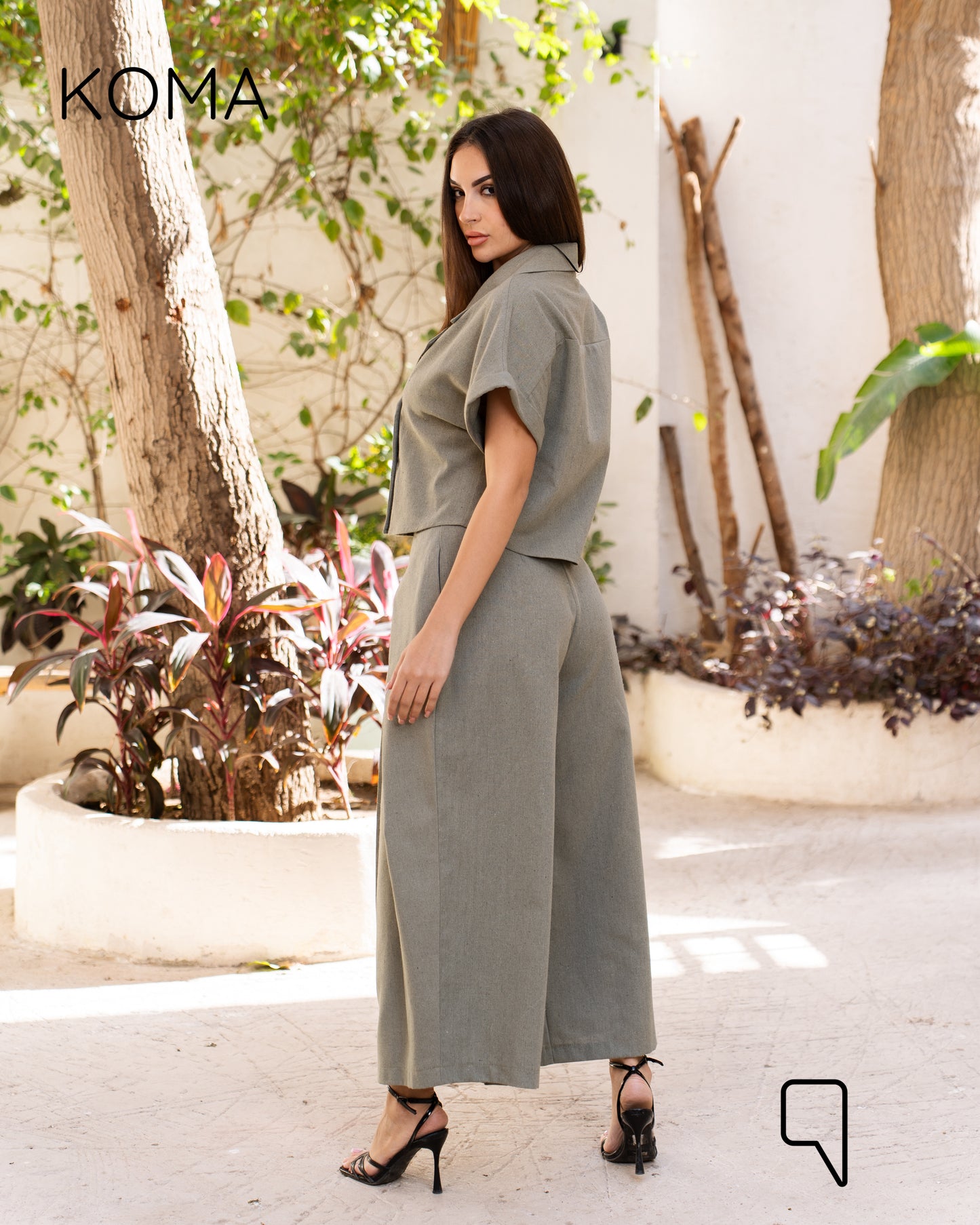 Mira Crossover Short Shirt & Cropped Pants Set - Matcha