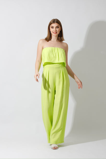 Wide Leg Jumpsuit - Lime Green