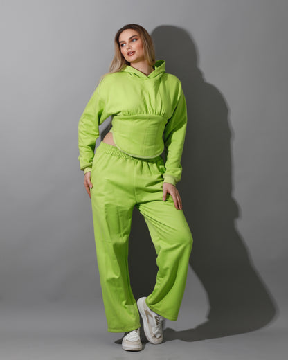 Corset Hoodie & Pants Set - Lime Green