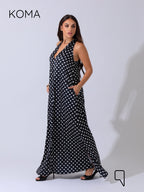 Paulina V Neck Maxi Dress - Black Polkadots