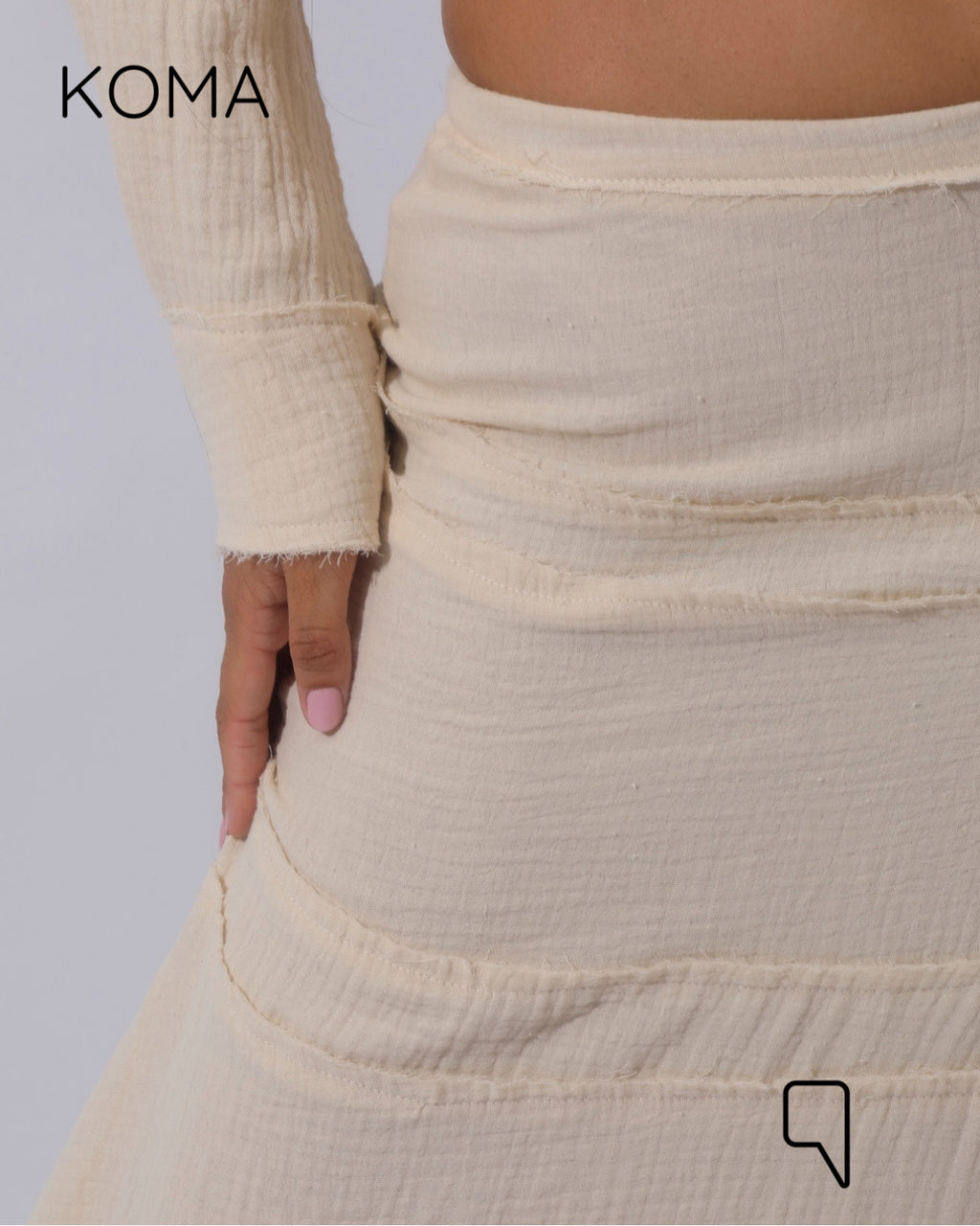 Greta Crincle Cropped Shirt & Skirt Set - Beige