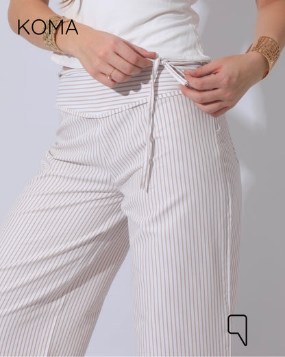 Sloane Striped Low Waist Pants - Beige
