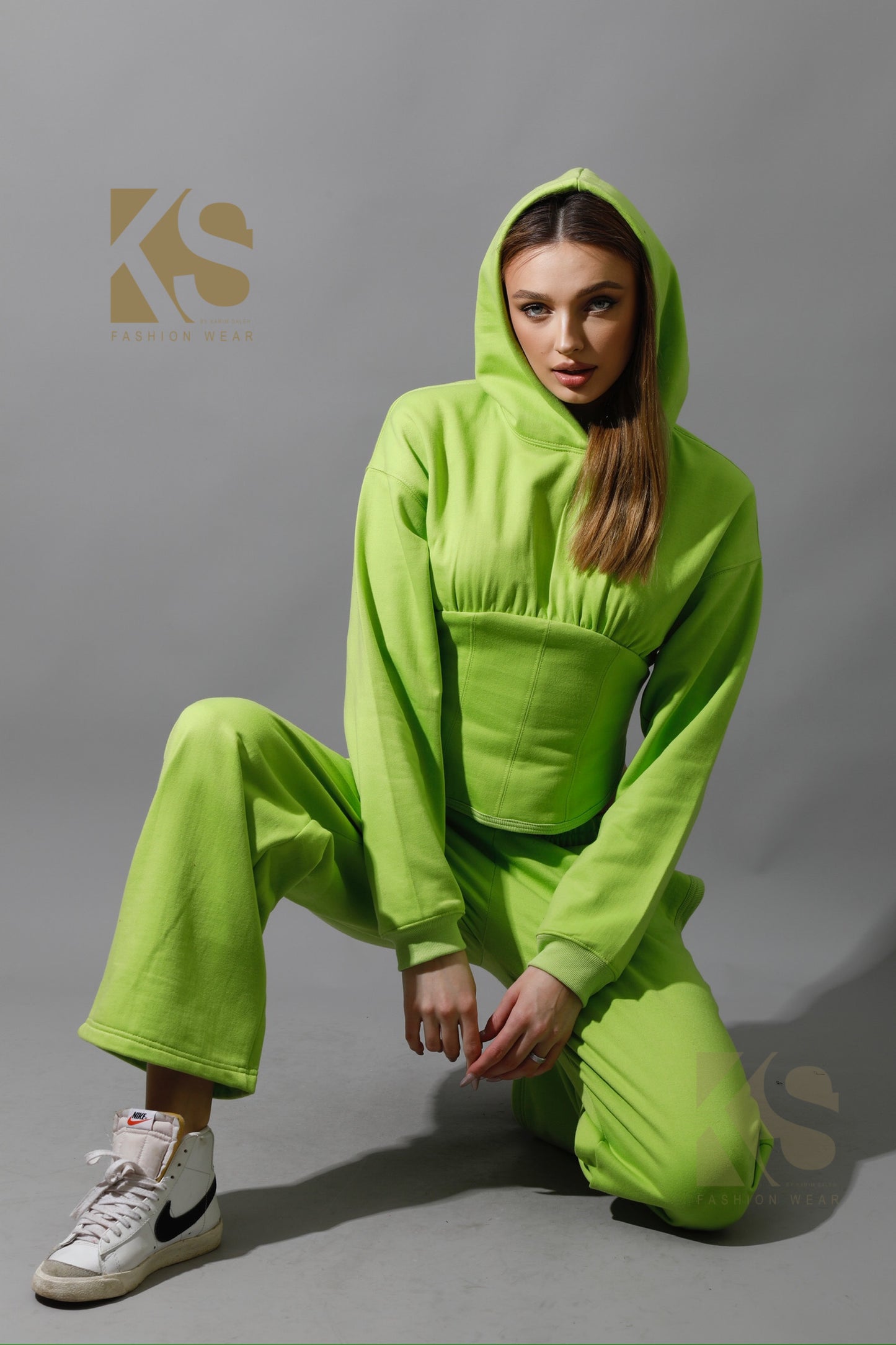 Corset Hoodie Set - Lime Green