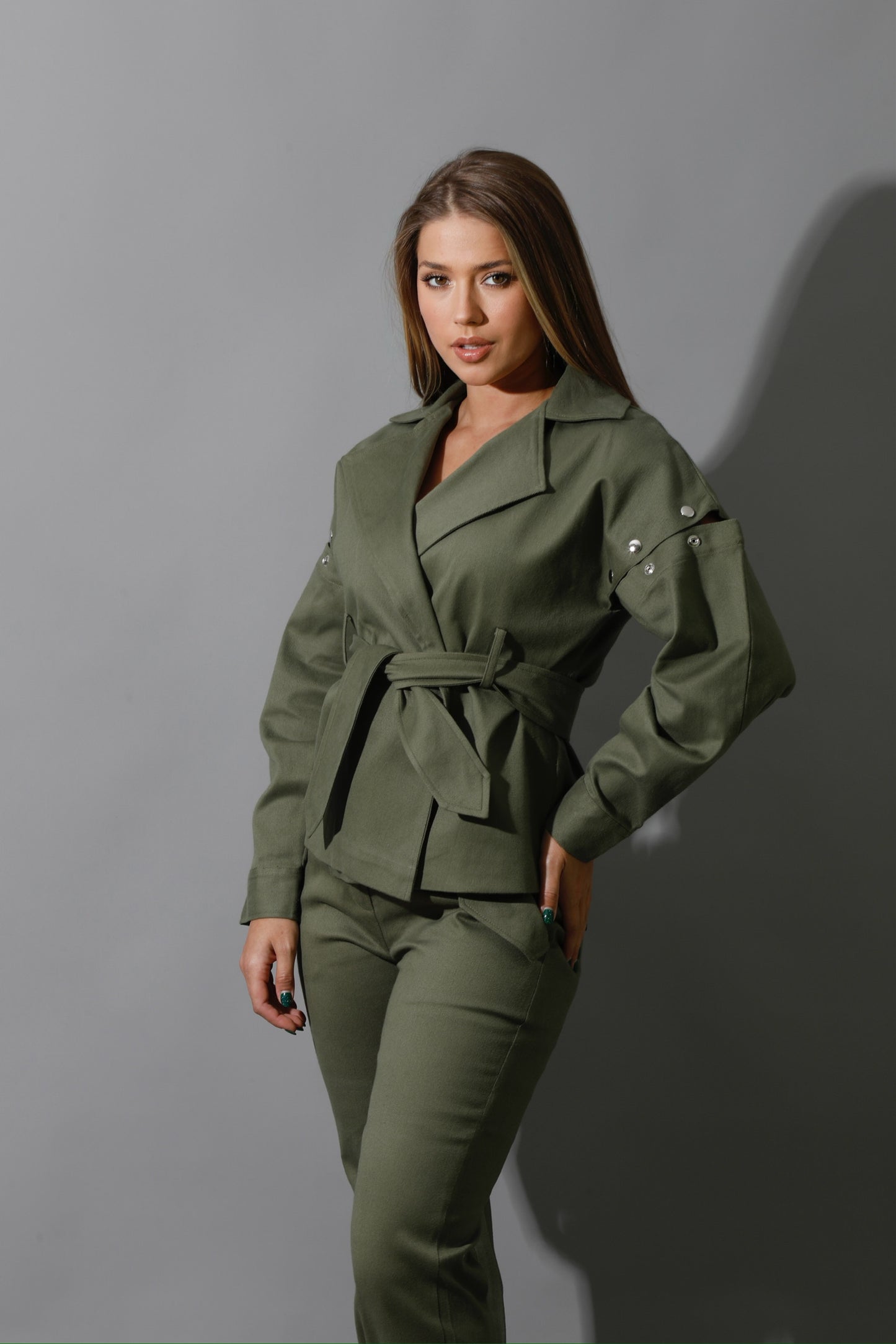 Co-Ord Detached Sleeves Jacket - Olive