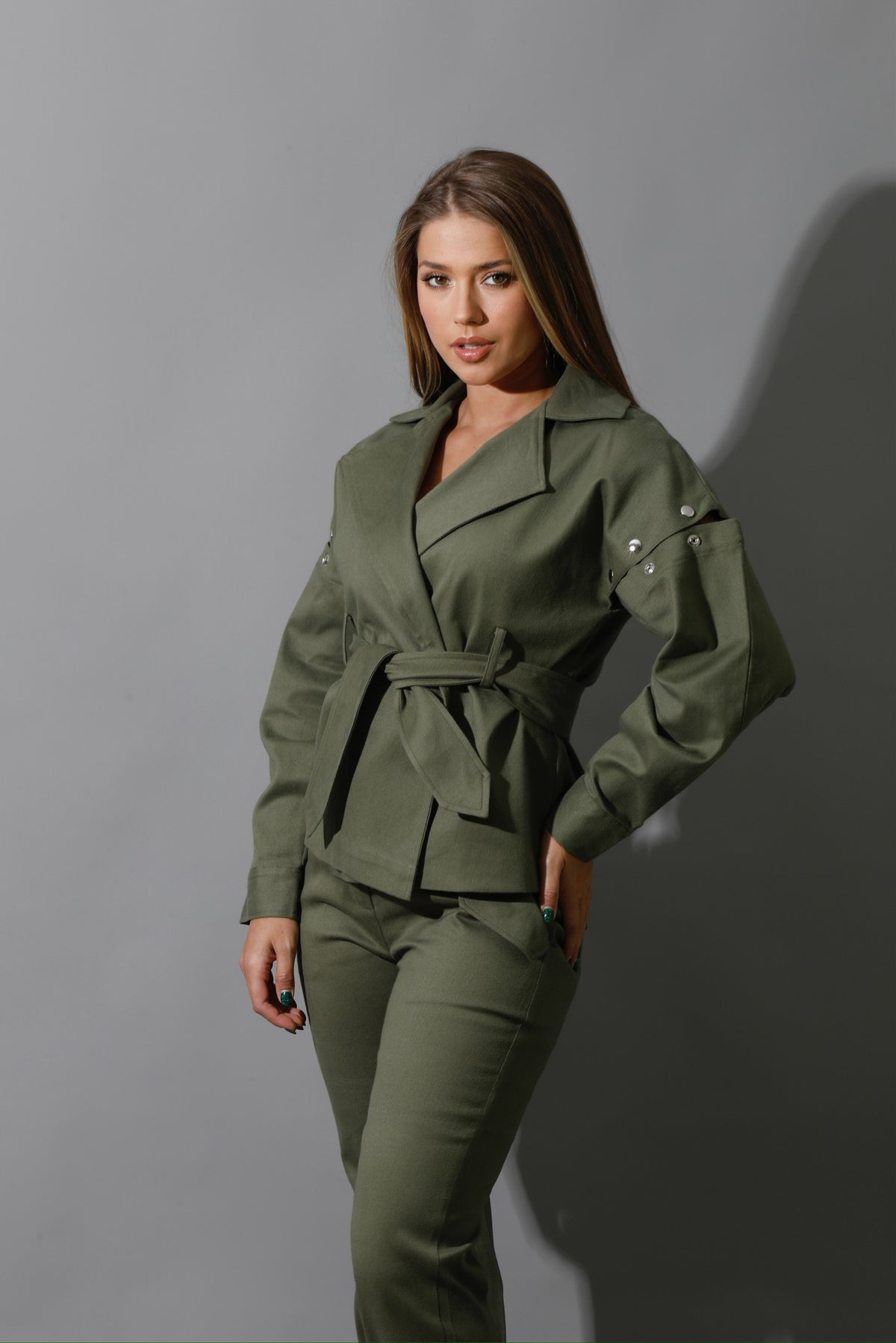 Co-Ord Detached Sleeves Jacket - Olive