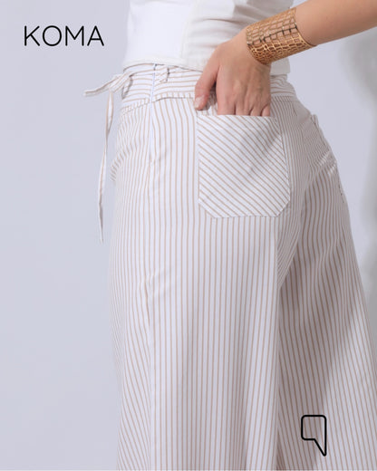 Sloane Striped Low Waist Pants - Beige