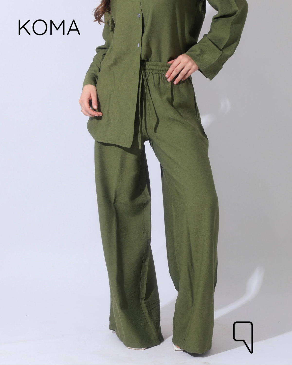 Co-Ord Wide Leg Trousers - Olive