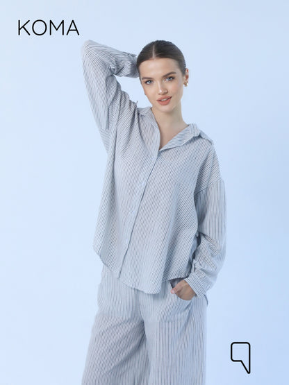 Matilda Long Sleeves Shirt & Wide Leg trousers - Striped Black