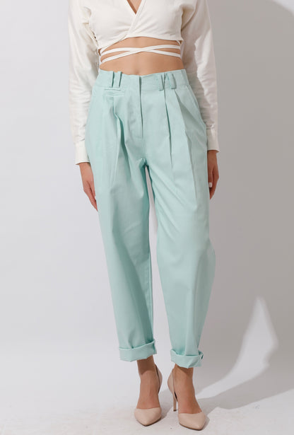 High Rise Paper-Bag Pants - Mint
