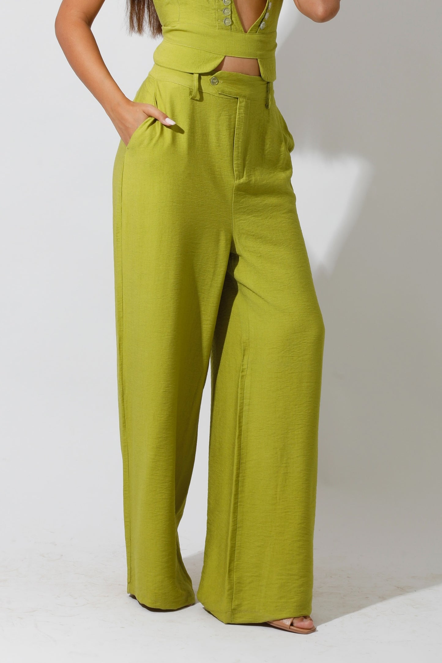 Co-Ord Front Slit Top & Trousers - kiwi Green