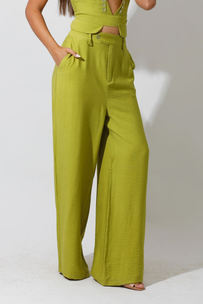 Co-Ord Front Slit Top & Trousers - kiwi Green