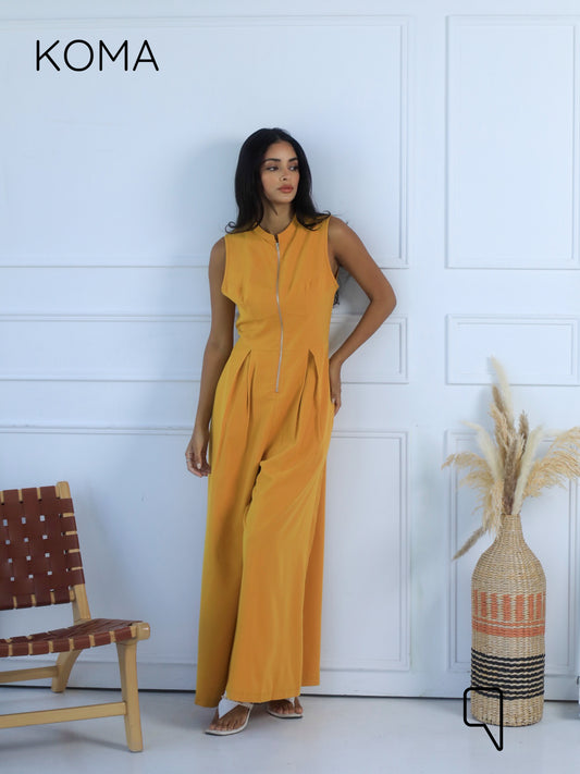 Olivia Sleeveless Wide Leg Jumpsuit - Mustard