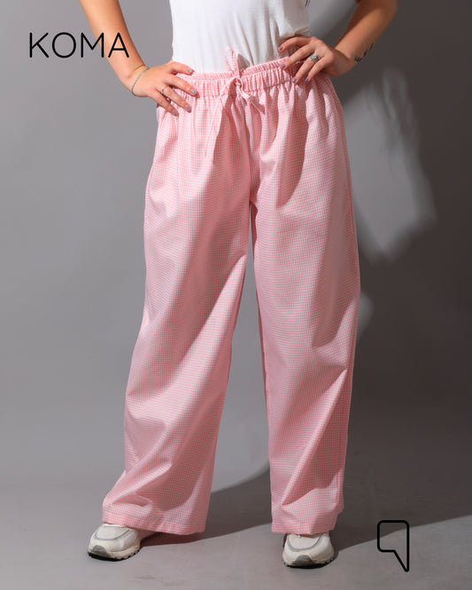 Plaid Straight Leg trousers - Plaid Pink