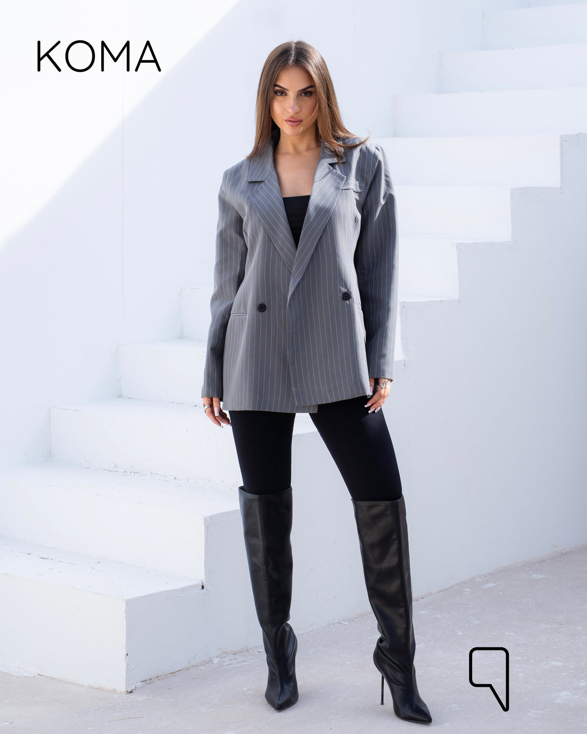 Striped Oversized Blazer - Gray