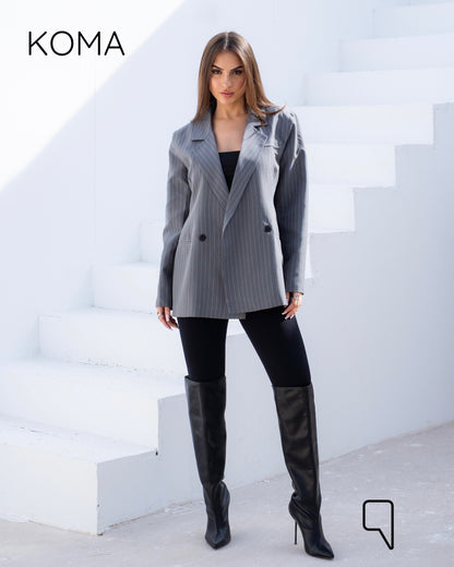 Striped Oversized Blazer - Gray