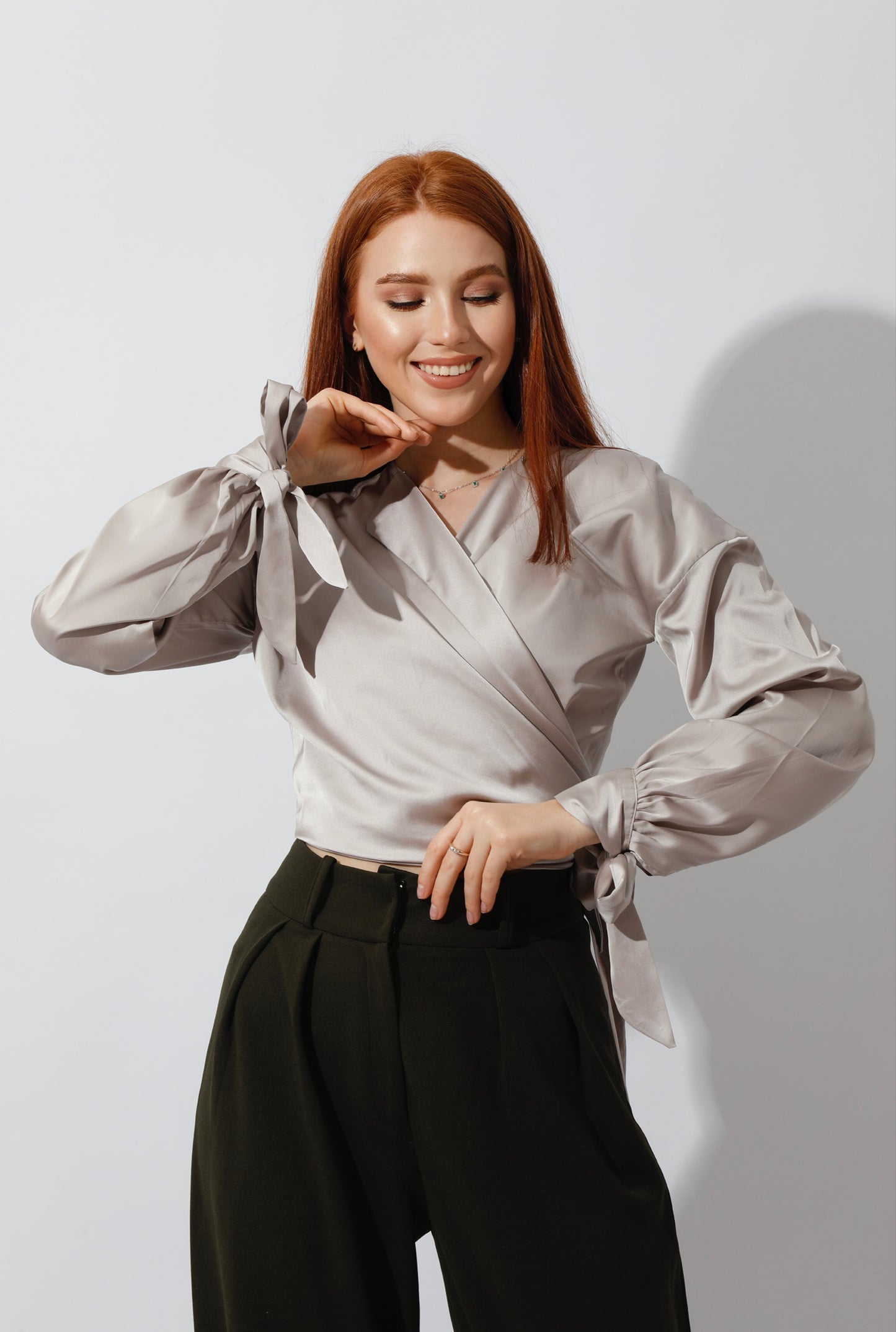 Wrap Tie Blouse - Beige