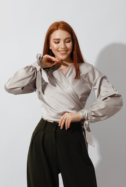 Wrap Tie Blouse - Beige