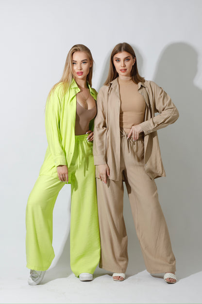 Co-Ord Long Sleeves Shirt - Beige