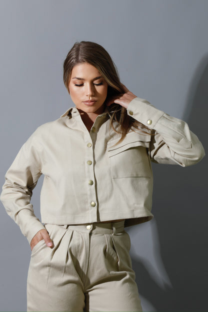 Co-ord Cropped Shirt - Beige