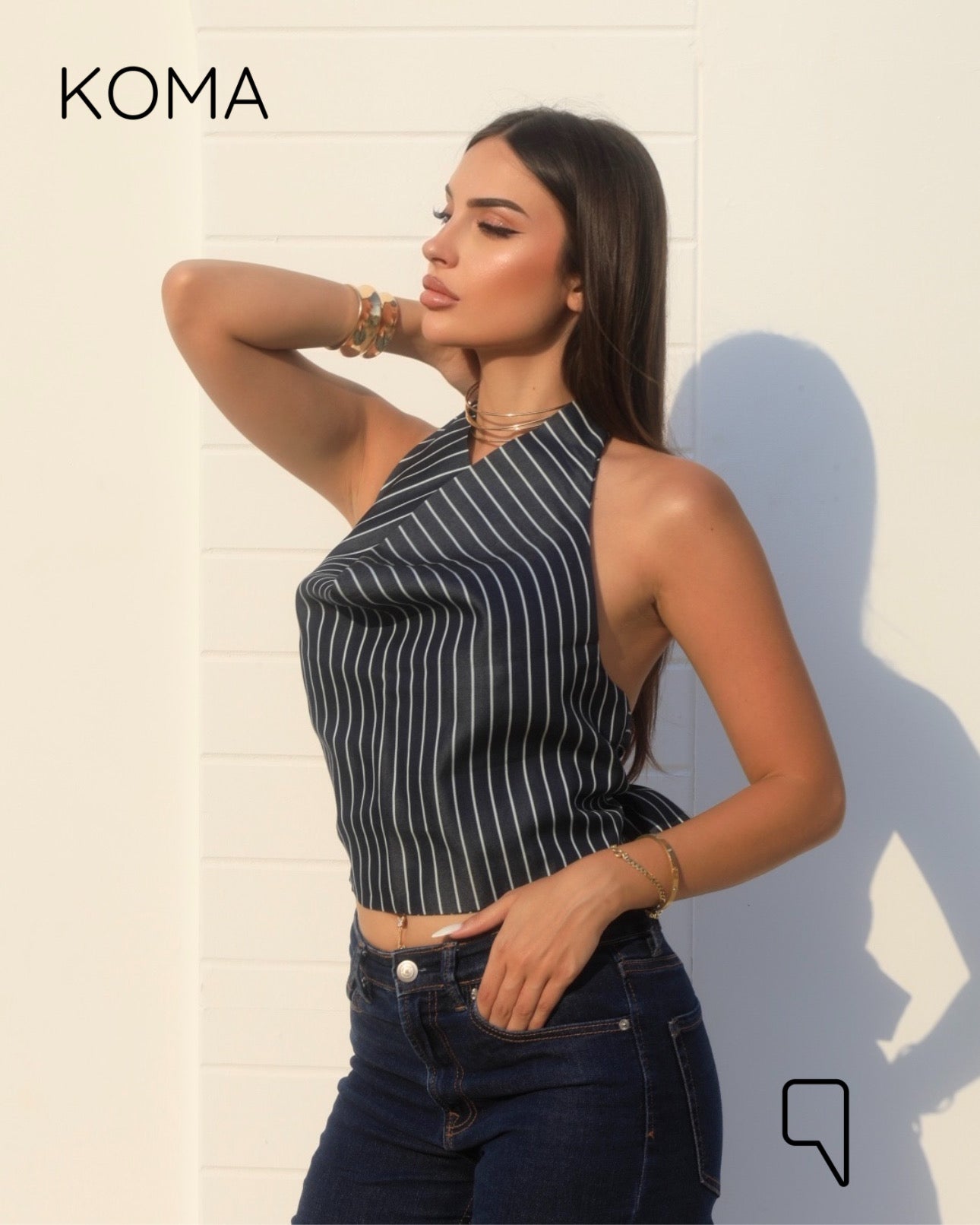 Ember Striped Tied Up Top - Navy