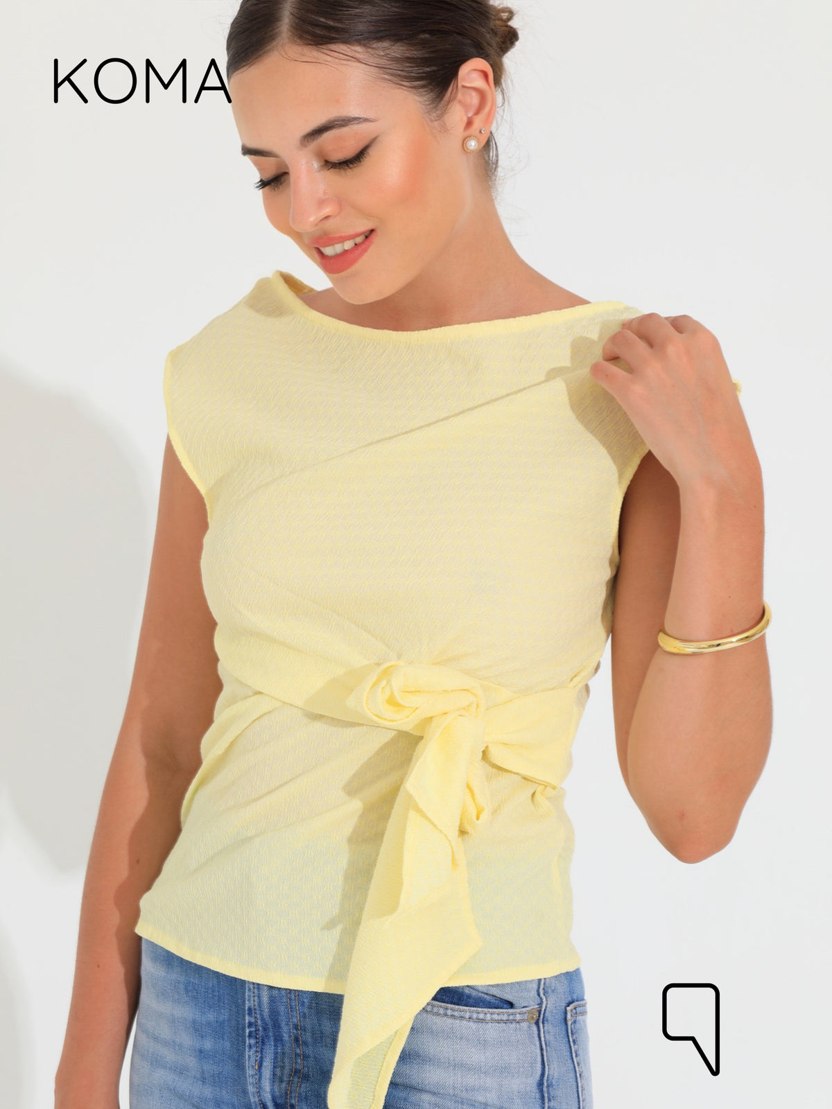Paula Tied Up Cut Top  - Yellow