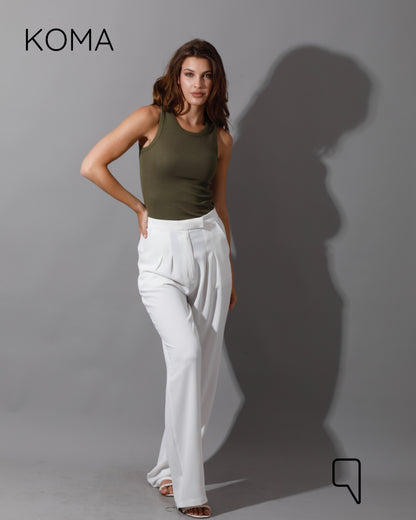 High Waist Straight Leg Trousers - White
