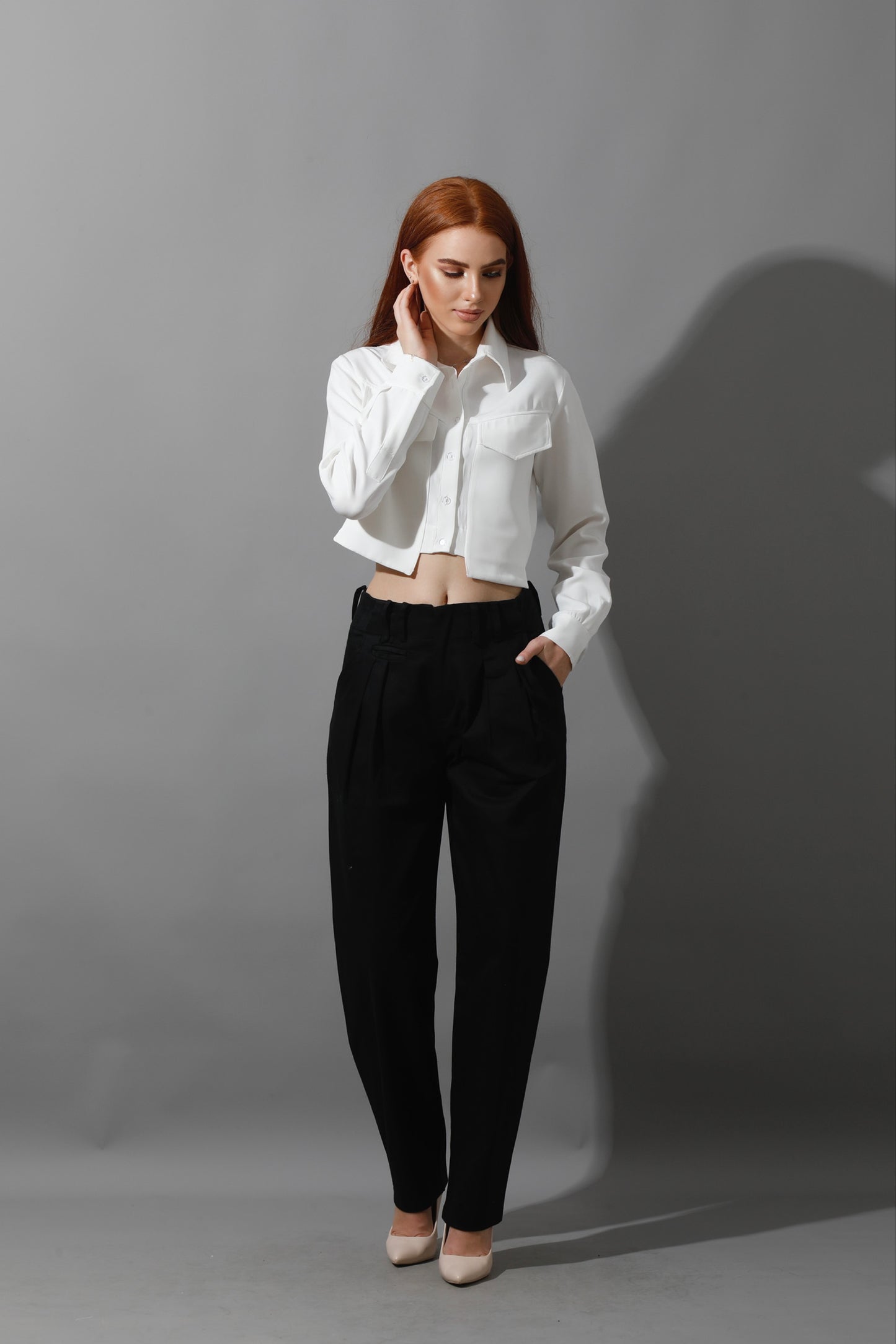 High Rise Paper-Bag Pants - Black