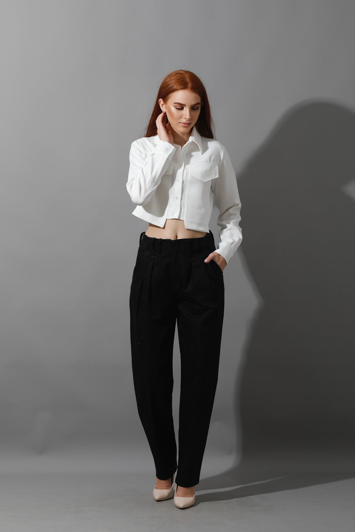 High Rise Paper-Bag Pants - Black