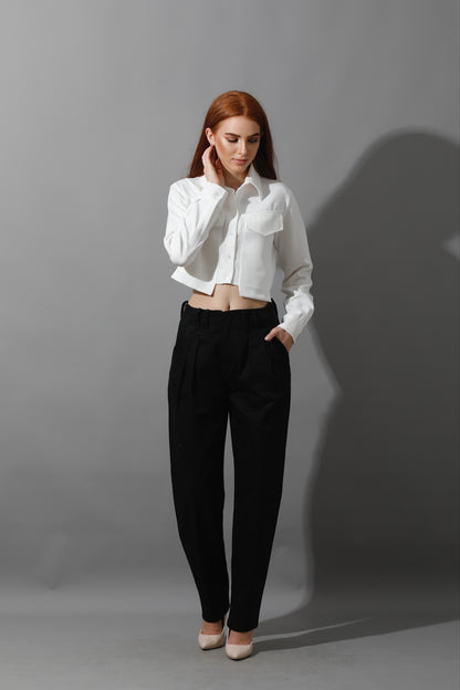High Rise Paper-Bag Pants - Black