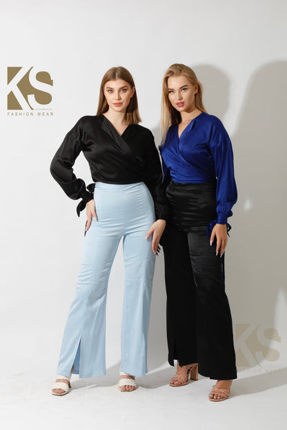 Wrap Tie Blouse - Electric Blue