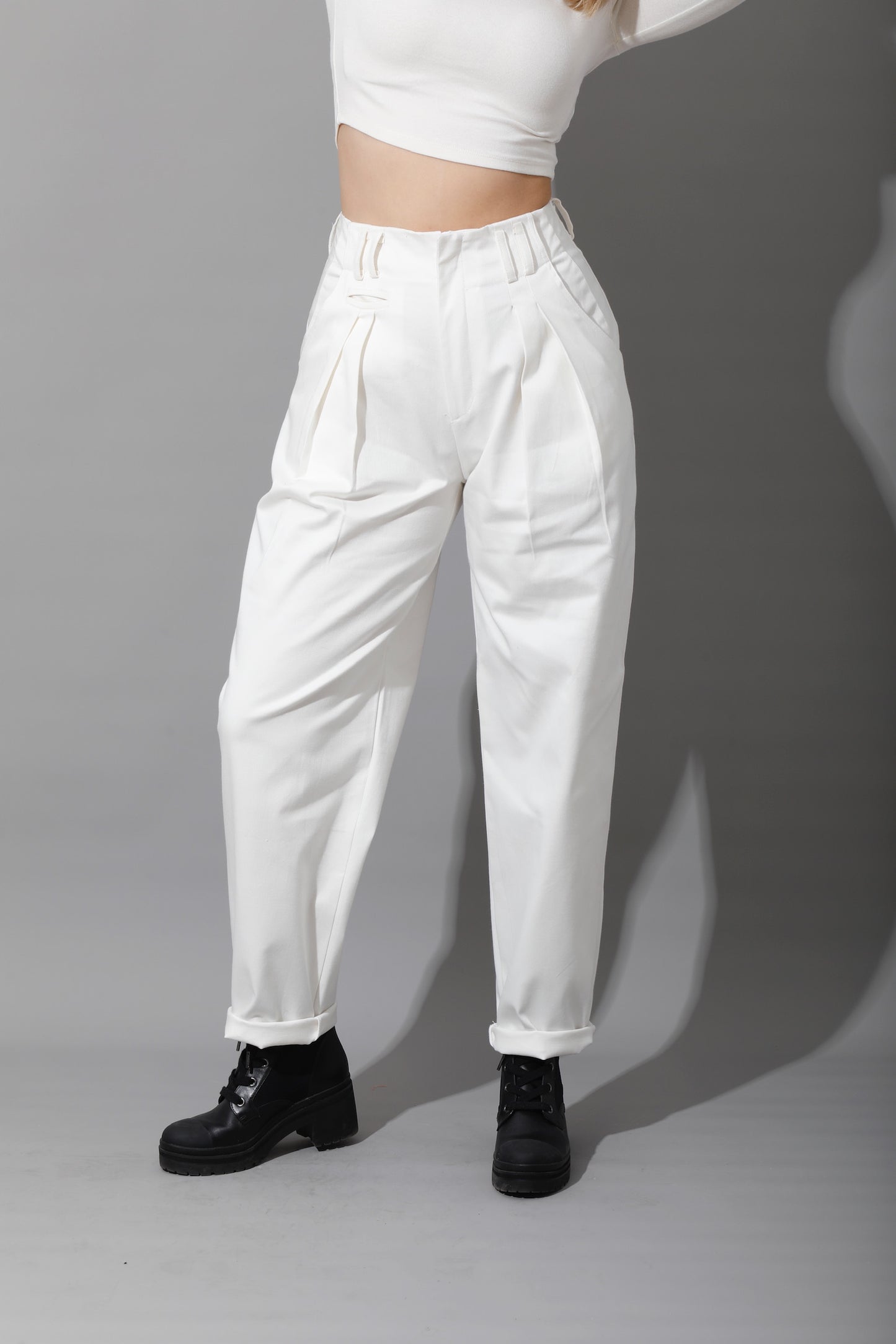 High Rise Paper-Bag Pants - OffWhite