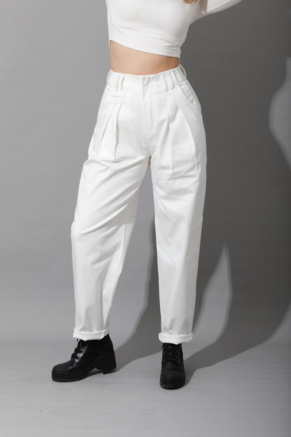 High Rise Paper-Bag Pants - OffWhite
