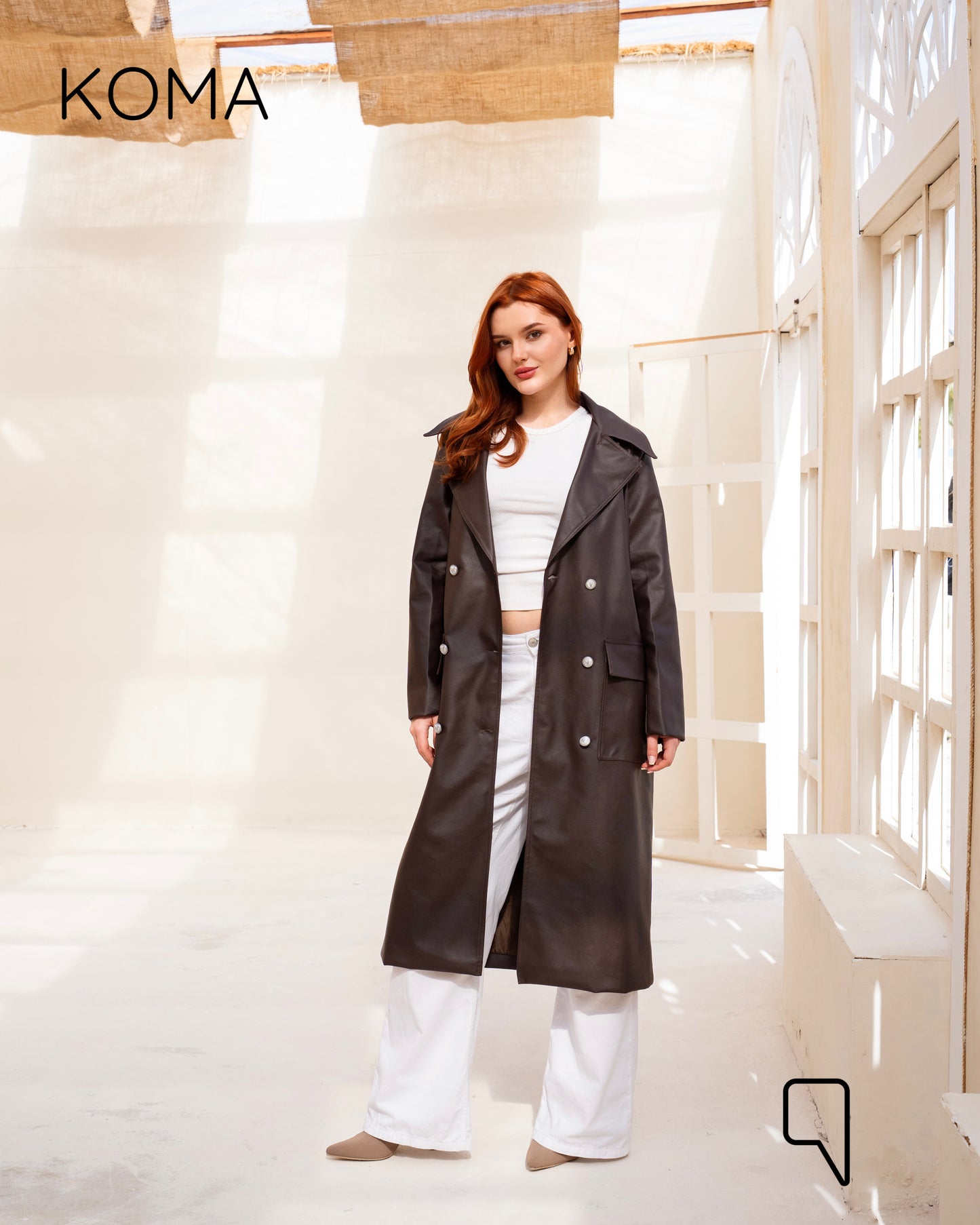 Textured Leather Coat - Dark Brown