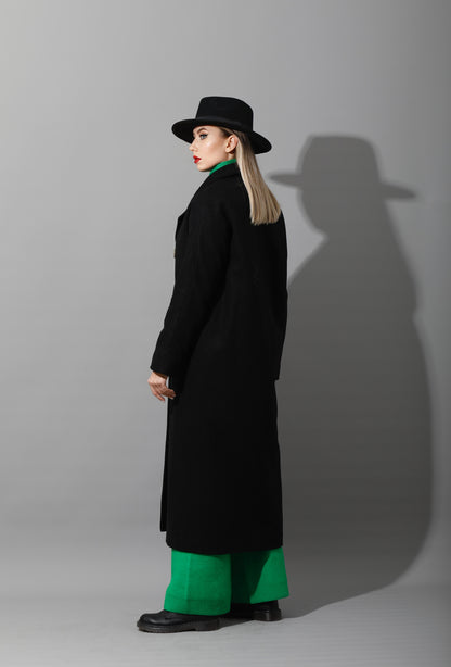 Darcy Long Double Breasted Coat - Black