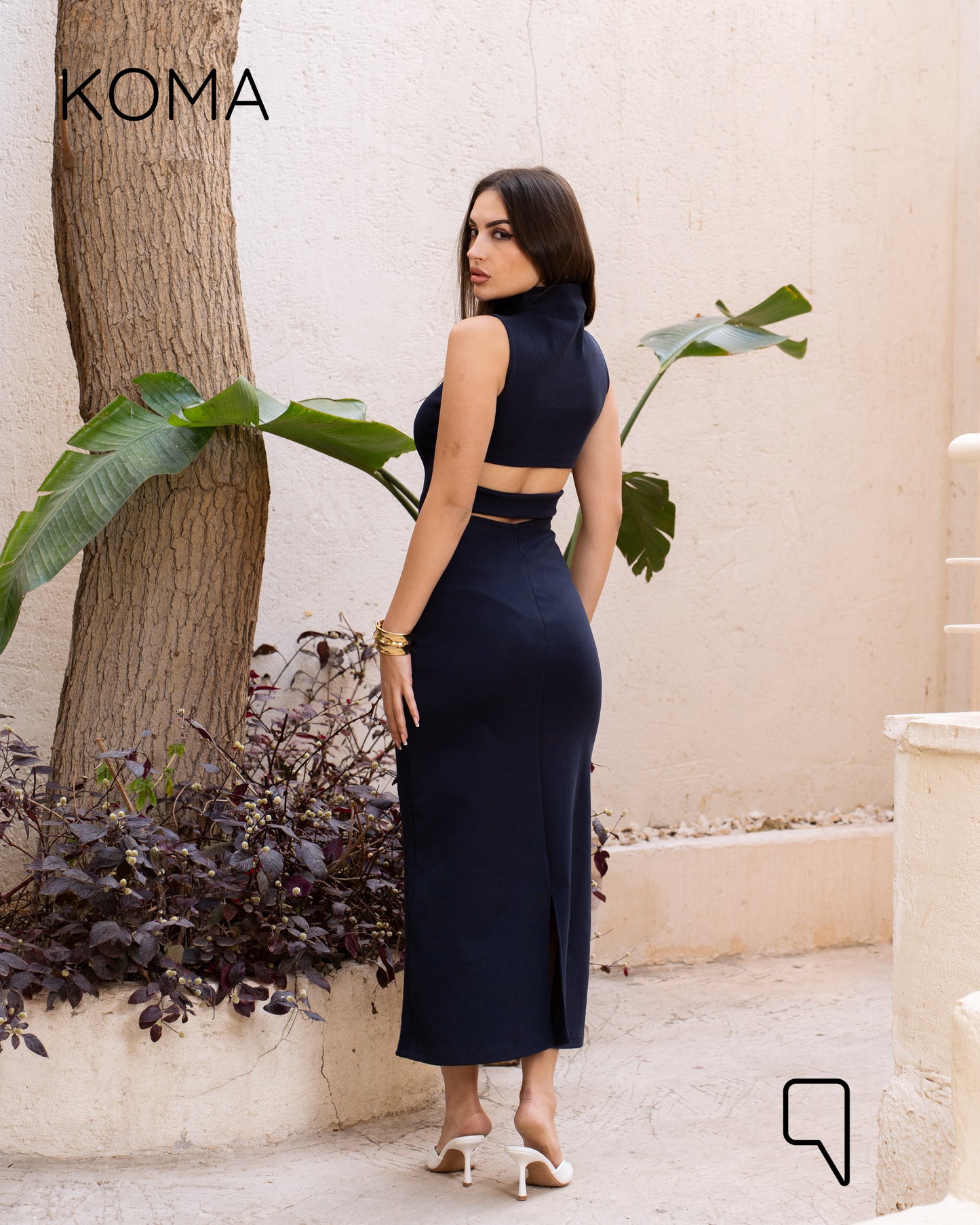 Naomi Halter Neck Midi Sleeveless Dress - Navy